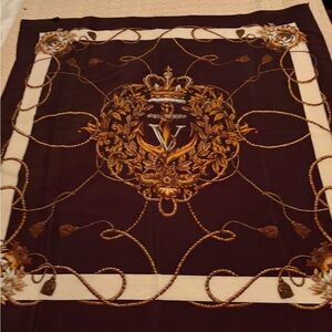 Vintage Equestrian Anchor Crest Scarf Large Square Brown Gold Rope Print